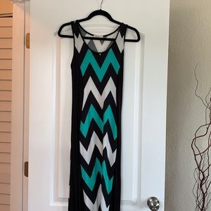 Black, real, and white Aztec long dress. Size S